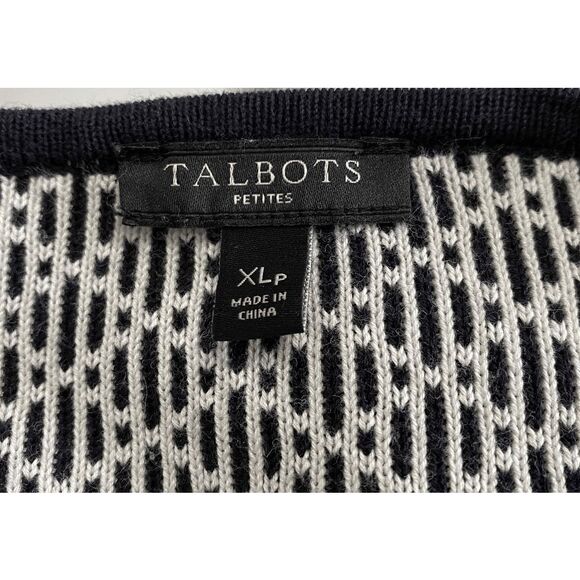 Talbots Long Sweater Jacket XL Petite Geometric Stitch Navy Blue PXL - Picture 5 of 6